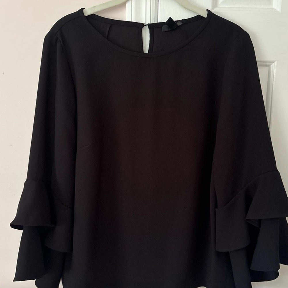 JCrew black bell sleeve blouse